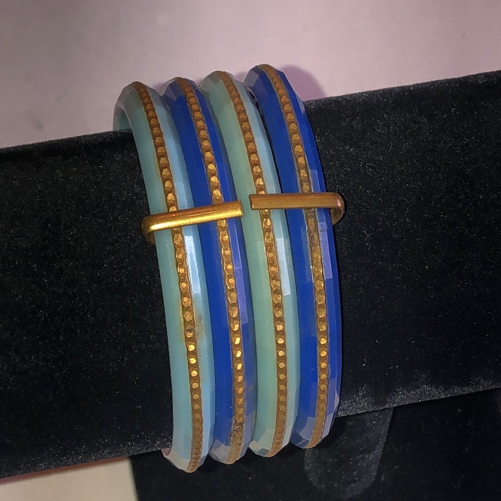 Stacked Blue and Aqua Vintage Boho Bangle Set